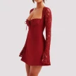 Y2K  Lace Long Sleeve Dress Fashion Sexy Corset Backless Lace Up Short Dresses Womens Clothing