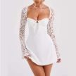 Y2K  Lace Long Sleeve Dress Fashion Sexy Corset Backless Lace Up Short Dresses Womens Clothing