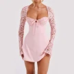 Y2K  Lace Long Sleeve Dress Fashion Sexy Corset Backless Lace Up Short Dresses Womens Clothing