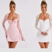 Y2K  Lace Long Sleeve Dress Fashion Sexy Corset Backless Lace Up Short Dresses Womens Clothing