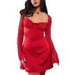 Y2K  Lace Long Sleeve Dress Fashion Sexy Corset Backless Lace Up Short Dresses Womens Clothing