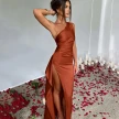 Sexy One-shoulder Backless Slit Dress Summer Elegant Slim-fit Solid Color Satin Dresses For Women