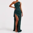 Sexy One-shoulder Backless Slit Dress Summer Elegant Slim-fit Solid Color Satin Dresses For Women