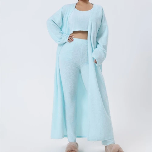 Cozy Pajama Set, 3 Piece Lounge Set, Cute Loungewear, Warm Suit Sets, Matching Set, Lounge Set, 3 Piece Pant Sets, Women Winter 