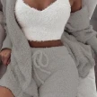 3pcs Womens Clothing Long Sleeve Crop Tank Top And Drawstring Shorts Pajama Set