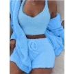 3pcs Womens Clothing Long Sleeve Crop Tank Top And Drawstring Shorts Pajama Set
