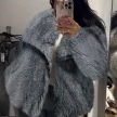 Winter Plush Coat Fashion Warm Thicken Fluffy Lapel Jacket Outwear Casual Long Sleeve Tops Womens Clothing